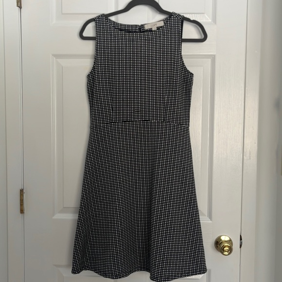 Loft Black and White Fit and Flare Dress - Picture 1 of 6
